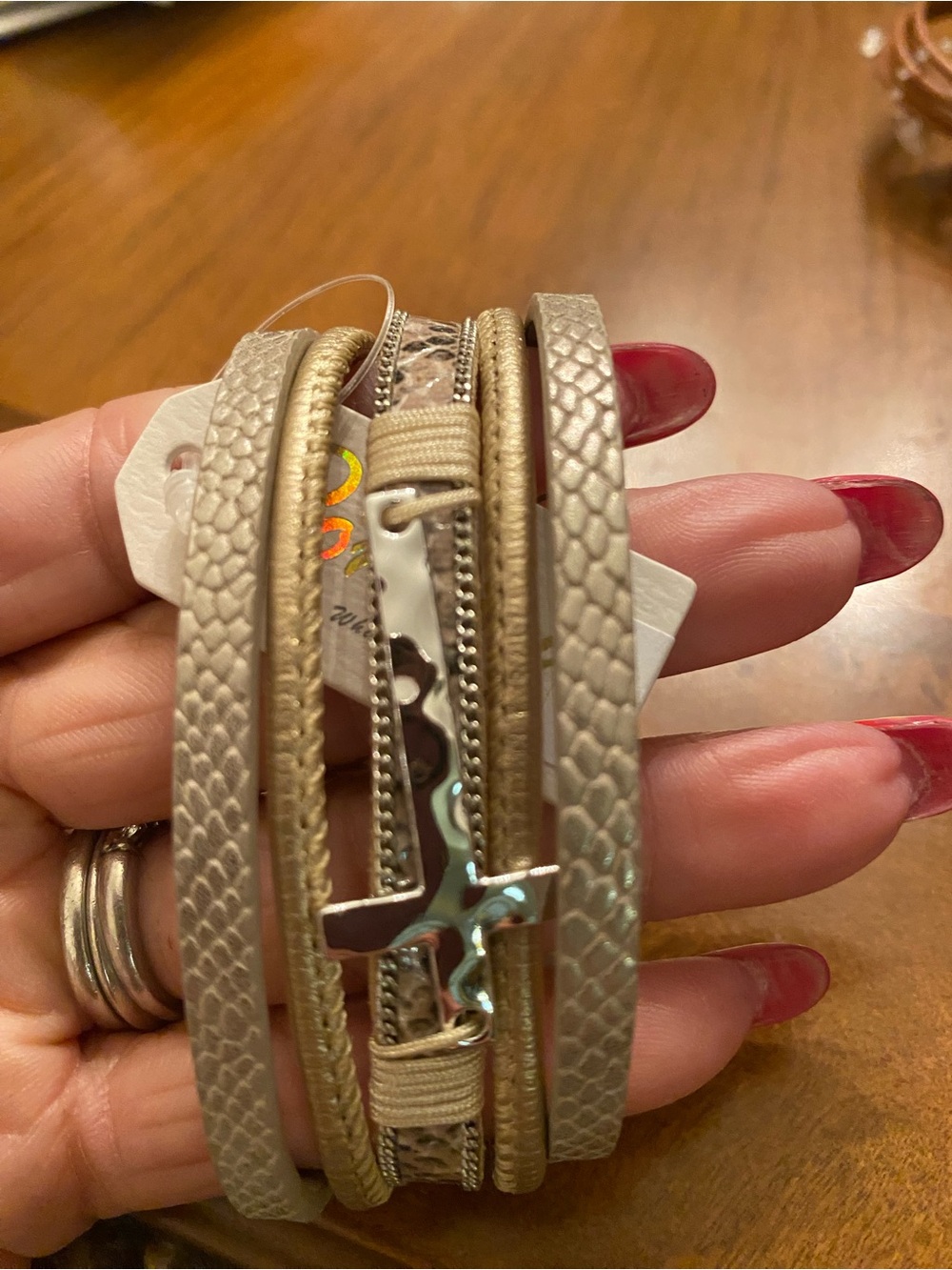 Neutral Beige & Gold Cross Multi-Strand Wrap Bracelet - Women Jewelry